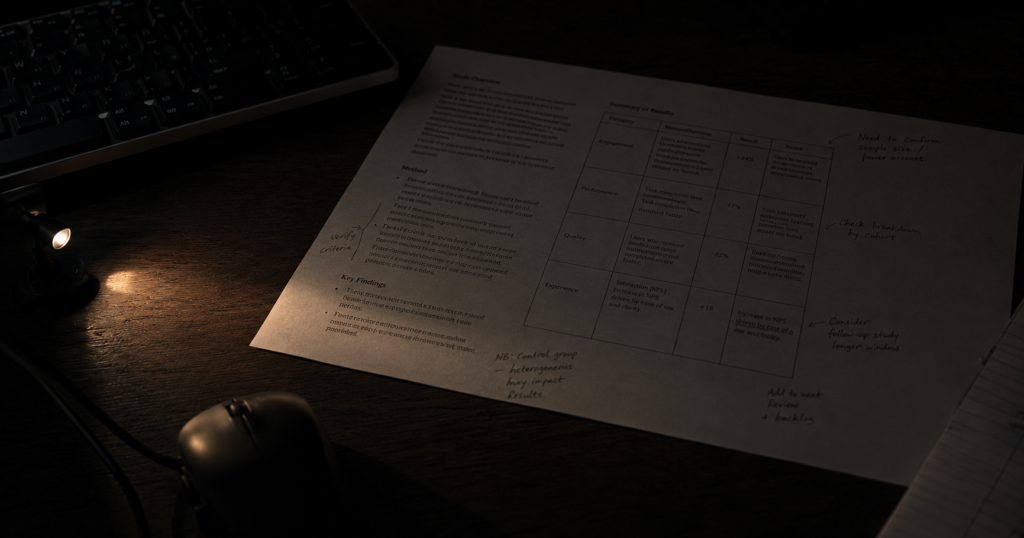A printed document with handwritten margin notes lies on a wooden desk next to a keyboard and mouse. The document shows a grid structure with annotations. A researcher's working copy, not a decorative map. Raking amber light from the side catches the edge of the paper and casts a short shadow across the desk surface.