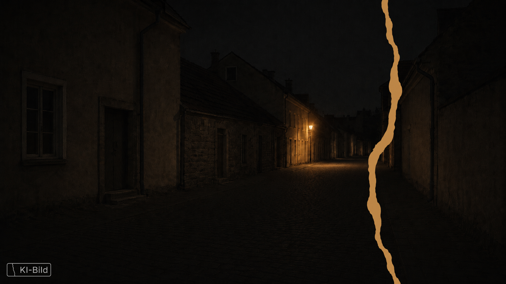 Menschenleere Straße in Tallinn bei Nacht, beleuchtet von einer einzelnen Straßenlaterne mit warmem Licht. Dunkle, ruhige Häuserzeile, keine Personen.