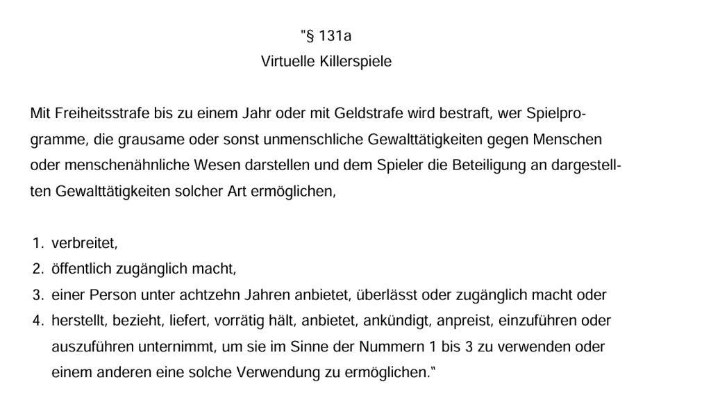 Detail from the 2007 Bundesrat document showing the section heading "Virtuelle Killerspiele"